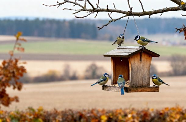 Tři krmítka pro pestrou ptačí společnost